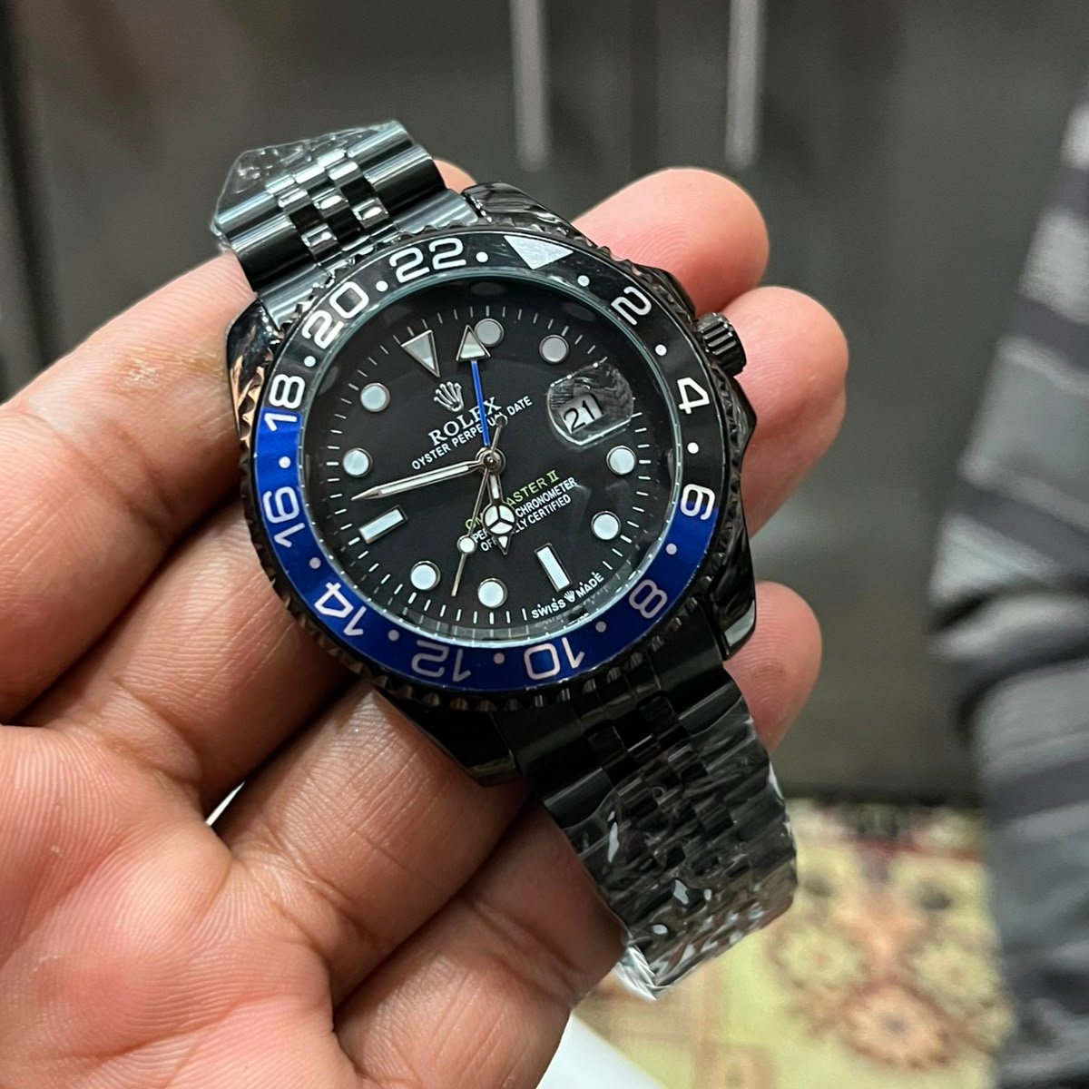 GMT Master II "Blackout" Watch - Blue/Black Bezel with Black Jubilee Bracelet